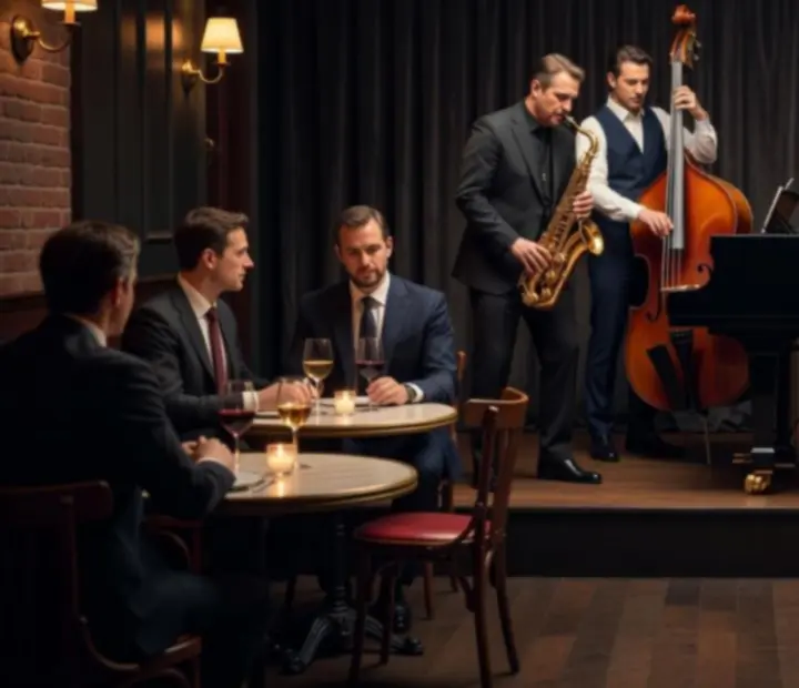 Live jazz ensemble performing in the dark-toned bistro at Ash & Ace Club